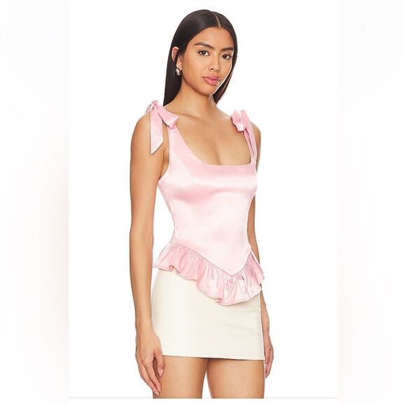 More To Come Cecilia Corset Top Blush pink satin lace up bustier Revolve S - Picture 2 of 9